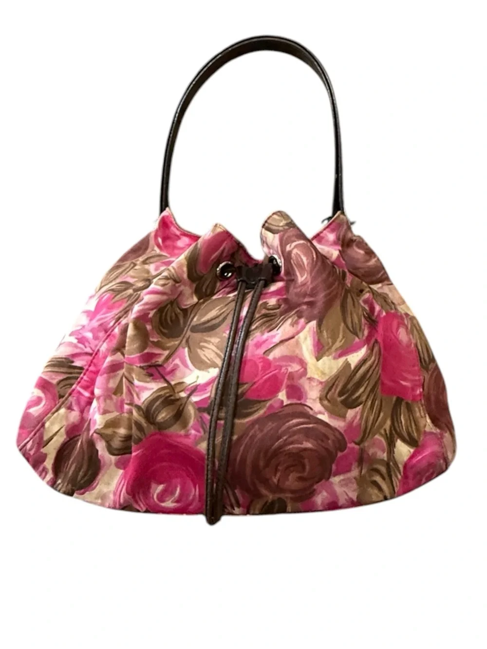 Kate Spade Floral Pink Brown Drawstring Tote Bag